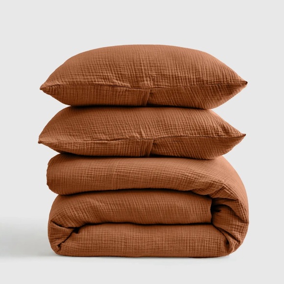 NWT Quince King Organic Airy Gauze Duvet Cover Set With 2 Shams in Terra-cotta - Picture 1 of 7